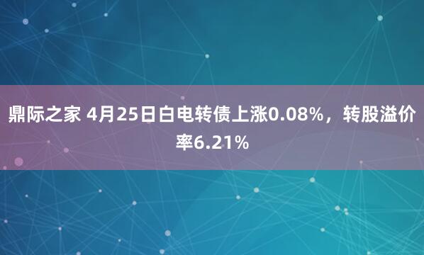 鼎际之家 4月25日白电转债上涨0.08%，转股溢价率6.21%