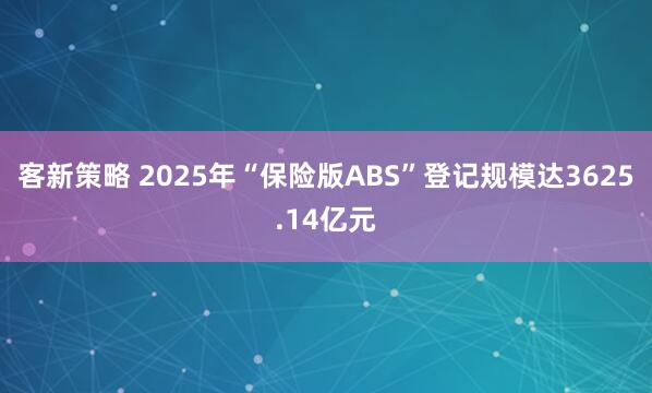 客新策略 2025年“保险版ABS”登记规模达3625.14亿元